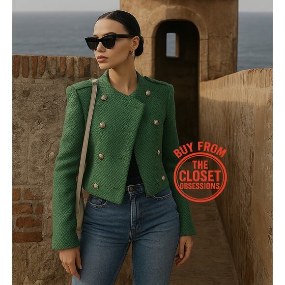 RARE! ZARA Green Cropped Jacket NWT – Blogger Favorite ✨ Size L - Picture 2 of 16